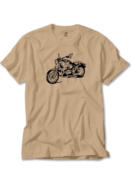 Kruvazör Motosiklet Çizim Krem Tişört