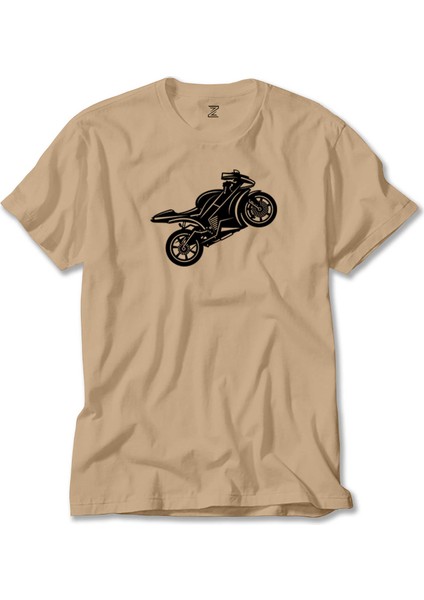 Motosiklet Siluet Krem Tişört