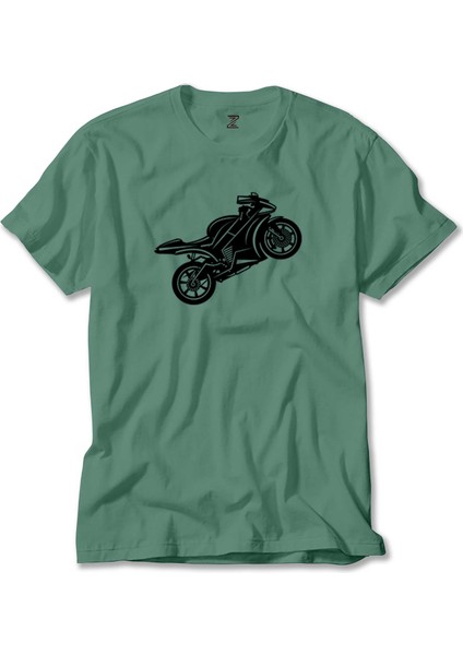 Motosiklet Siluet Yeşil Tişört