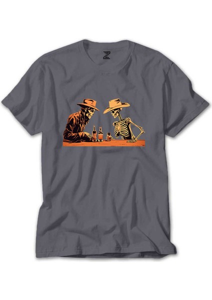 Skelton Cowboy Bar Gri Tişört