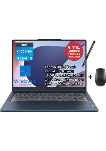 Ideapad Slim 5 Intel Core İ5-13420H 16GB 512GB SSD 14" Fhd (Dokunmatik) Wuxga IPS Windows 11 Pro 83KX004FTR - Lenovo Mouse WZ05