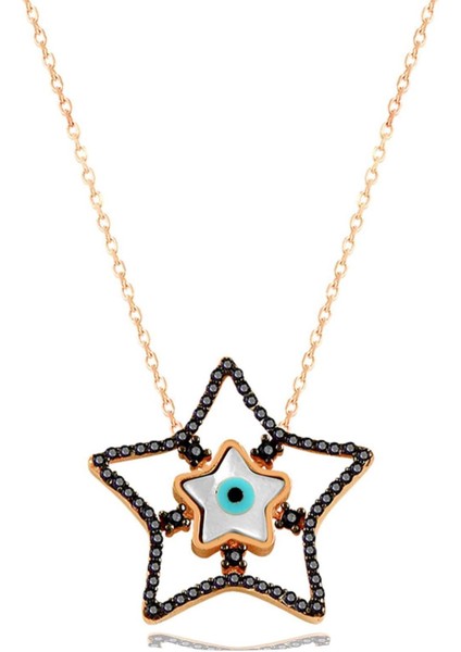 Gözlü Sedef Taşlı Yıldız Kadın Gümüş Kolye