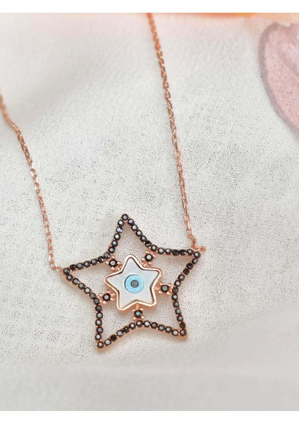Gözlü Sedef Taşlı Yıldız Kadın Gümüş Kolye modelleri