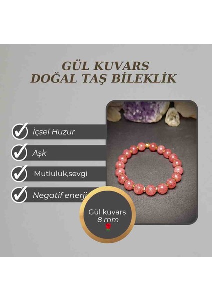 Gül Kuvars (8mm) Doğal Taş Bileklik