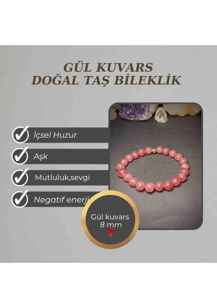 Gül Kuvars (8mm) Doğal Taş Bileklik-1