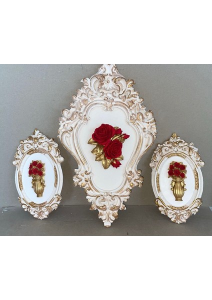 Kırmızı Gül Detaylı 3lü Tablo Set 42 cm fiyatları