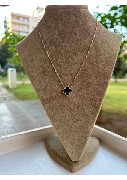 Çelik Gold Siyah Mineli 4 Yapraklı Yonca Kolye fiyatları