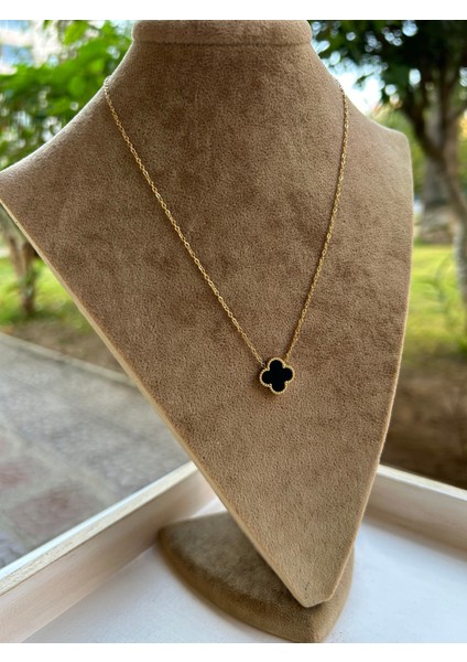 Çelik Gold Siyah Mineli 4 Yapraklı Yonca Kolye fırsatları