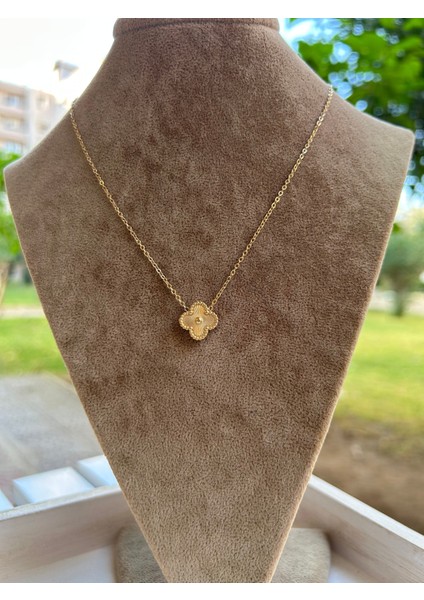 Çelik Full Gold 4 Yapraklı Yonca Kolye