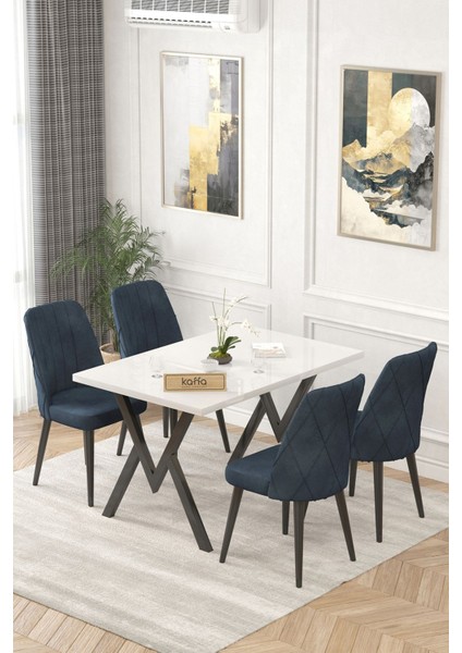 Maxi Beyaz 70 x 120 Sabit Yemek Masası , Masa Sandalye Takımı , Baby Face Kumaş 4 Antrasit Sandalye