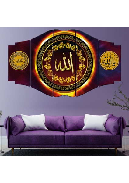 Zevahir 5 Parça Mdf Allah Lafzı Dini Tablo
