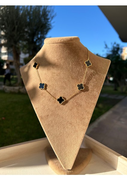 Çelik Gold Siyah Mineli 4 Yapraklı Çoklu Yonca Kolye fiyatları