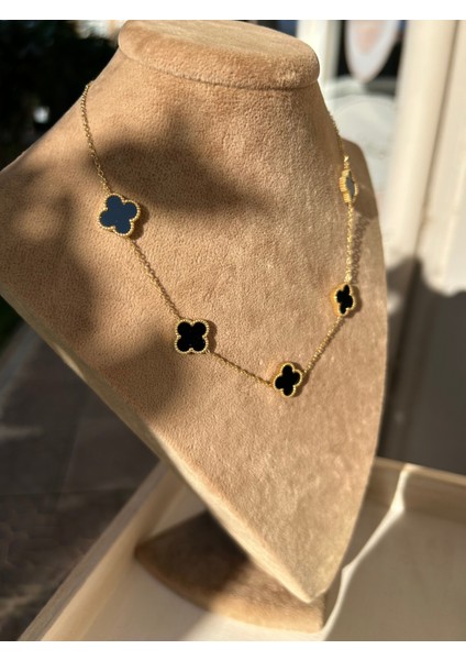 Çelik Gold Siyah Mineli 4 Yapraklı Çoklu Yonca Kolye fırsatları