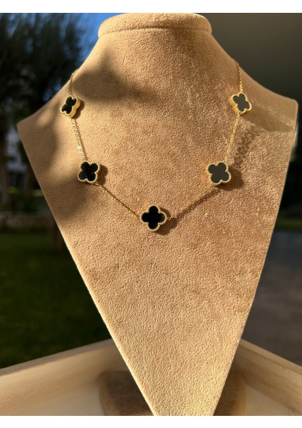 Çelik Gold Siyah Mineli 4 Yapraklı Çoklu Yonca Kolye indirimleri