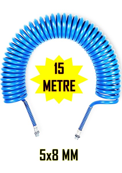 15 Metre Spiral Hava Hortumu 5X8MM 1/4'' - Kompresör Spiral Hava Hortumu