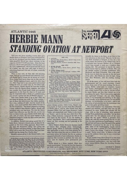 Herbie Mann – Standing Ovation At Newport LP Plak