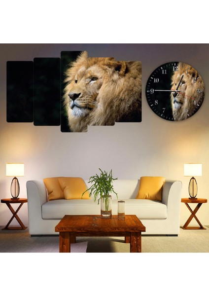 Zevahir 5 Parça Mdf Aslan Tablo Ve Mdf Saat Kombin