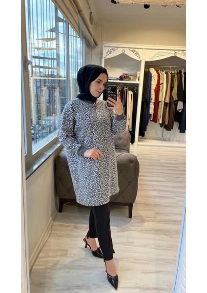 7067 Leopar Desenli Antrasit Tunik fiyatları