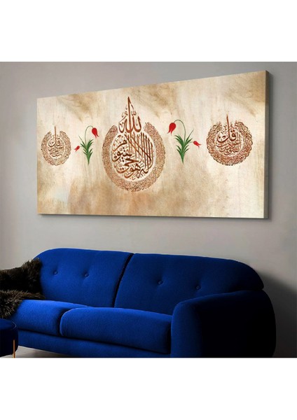 Zevahir 120x60 Kanvas Allah Muhammed Lafzılı Lale Dini Tablo