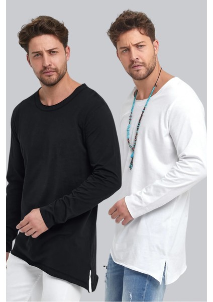 2'li Avantajlı Paket Asimetrik ve Pis Kesim Detaylı Geniş Yaka Rahat Kesim Tişört