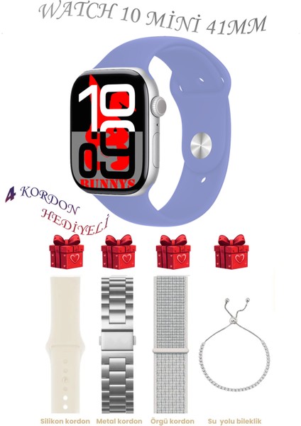 Oppo F17 Pro Uyumlu Lila Akıllı Saat Watch 10 Mini Kordon Hediyeli Amoled Ekran 41MM
