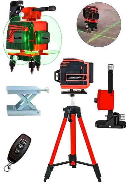 360° 12 Köşe Teleskopik 70 mt Ölçü 2x Akü Yeşil Çizgili Hizalama Lazer Metre Hizalama Makinesi