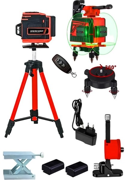 360° 12 Köşe Teleskopik 70 mt Ölçü 2x Akü Yeşil Çizgili Hizalama Lazer Metre Hizalama Makinesi