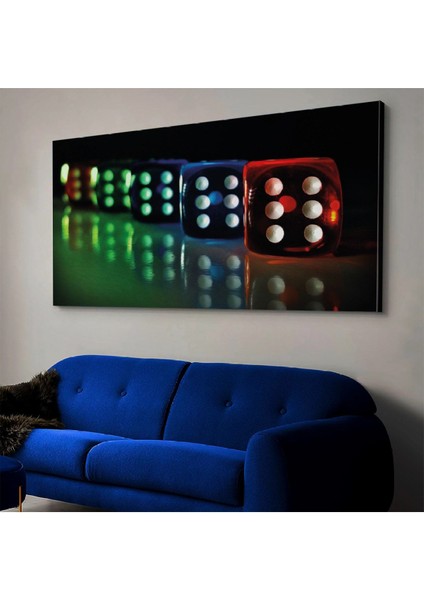 120x60 Kanvas Renkli Zarlar Tablosu