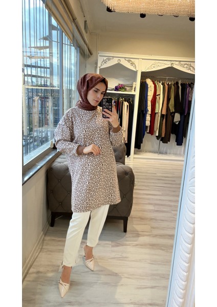 7067 Leopar Desenli Kahverengi Tunik fiyatları