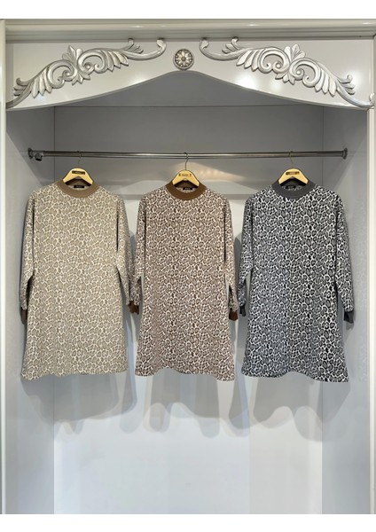 7067 Leopar Desenli Kahverengi Tunik indirimleri