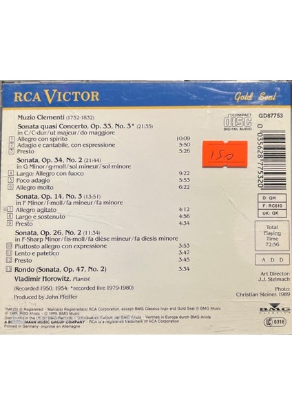 Horowits Plays Clementi Classic CD