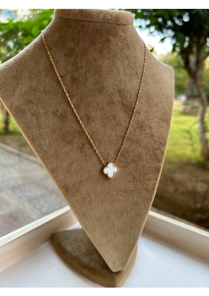 Çelik Gold Beyaz Mineli 4 Yapraklı Yonca Kolye fırsatları