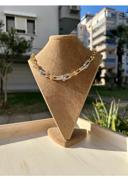 Vıp Çelik Gold Büyük Boy Zincirli 6 Silver Zirkon Taşlı Hardwear Mix Kolye indirimleri