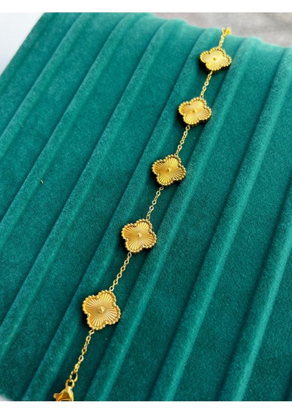 Çelik Full Gold 4 Yapraklı Yonca Bileklik
