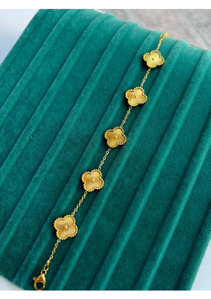 Çelik Full Gold 4 Yapraklı Yonca Bileklik