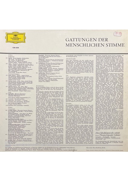 Gattungen Der Menschlichen Stimme LP Plak fiyatları