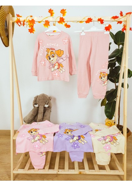 Paw Petrol Fitilli Interlok Kız Pijama Takımı Gül Kurusu - 3-4