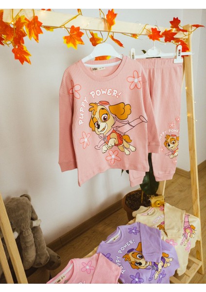 Paw Petrol Fitilli Interlok Kız Pijama Takımı Gül Kurusu - 3-4