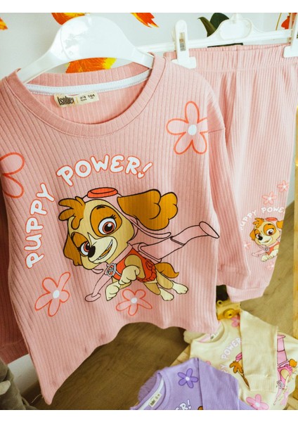 Paw Petrol Fitilli Interlok Kız Pijama Takımı Gül Kurusu - 3-4