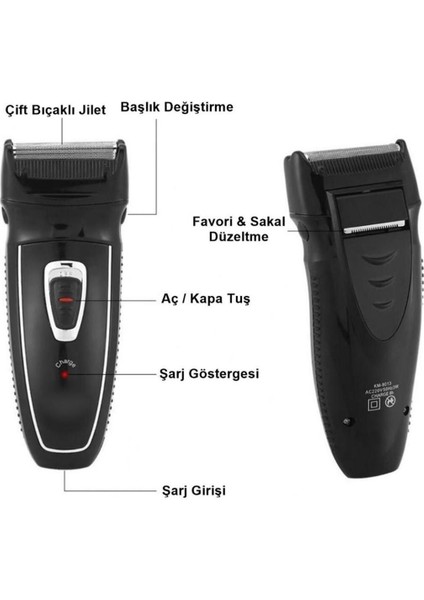 Sakal Sıfırlama Düzeltme Tıraş Makinesi Çift Başlıklı Şarjlı Sinek Kaydı Tıraş Makinesi