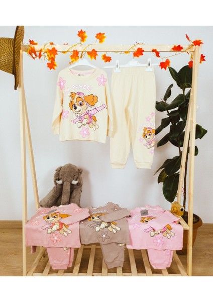 Paw Petrol Fitilli Interlok Kız Pijama Takımı Bej - 7-8