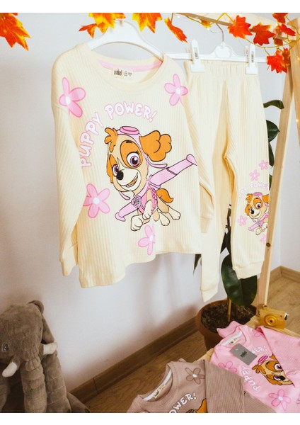 Paw Petrol Fitilli Interlok Kız Pijama Takımı Bej - 7-8