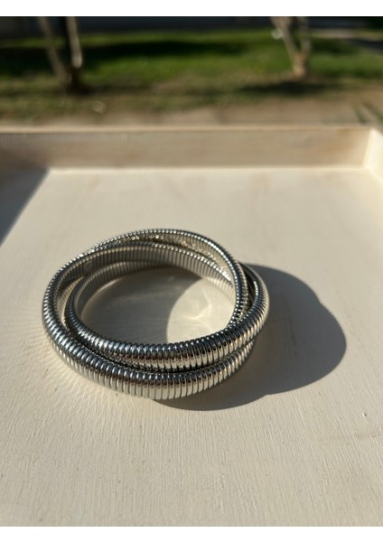 Çelik Silver 3'lü Spiral Döngü Kelepçe Bileklik