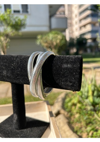 Çelik Silver 3'lü Spiral Döngü Kelepçe Bileklik