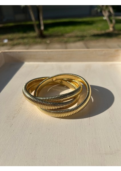 Çelik Gold 3'lü Spiral Döngü Kelepçe Bileklik