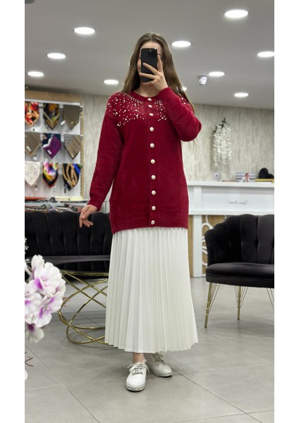 Angora Incili Uzun Ceket
