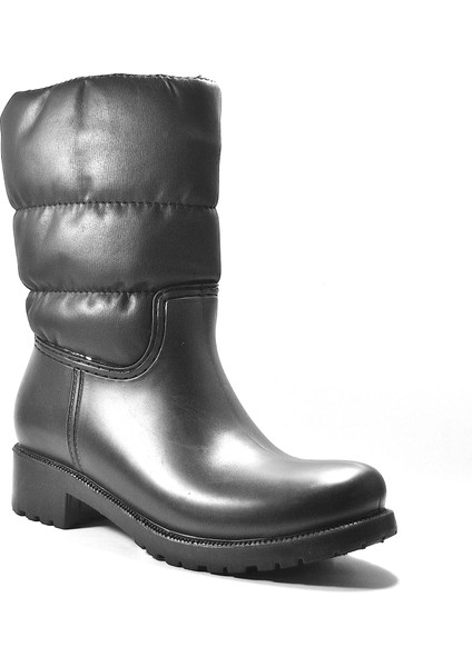 RN.113 Siyah Kürklü Plastik Su Geçirmez Kadın Yağmur Bot