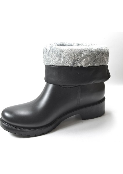 RN.113 Siyah Kürklü Plastik Su Geçirmez Kadın Yağmur Bot modelleri