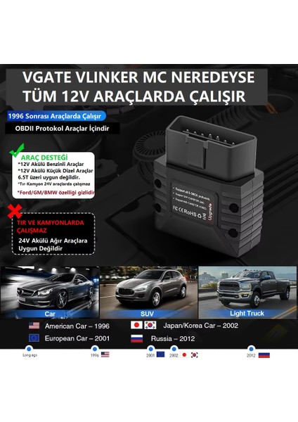 Vlinker Mc + 4.0 ELM327 Obd2 Araç Teşhis Cihazı Bluetooth