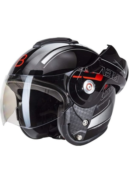 Beon B 702 Reverse Tam Açılır Kask Siyah Beyaz Kırmızı L